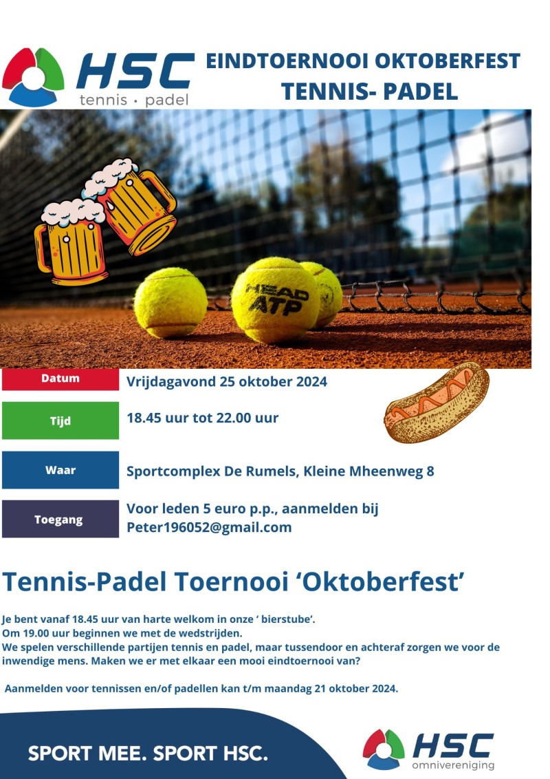 Uitnodiging Tennis-Padel Eindtoernooi "Oktoberfest"